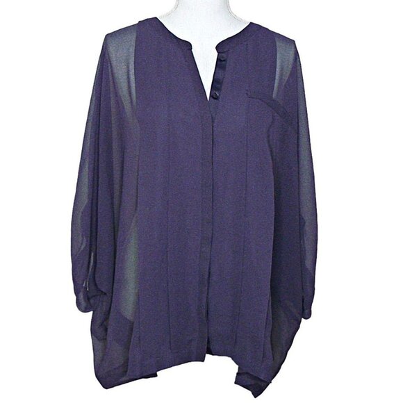Lane Bryant Womens Purple Sheer Dolman Sleeve Pullover SS Tunic Top Size 26/28 - Picture 1 of 9